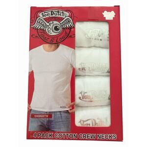 Men's VON DUTCH 4 Pack White Cotton Crew Neck T-shirts, Large